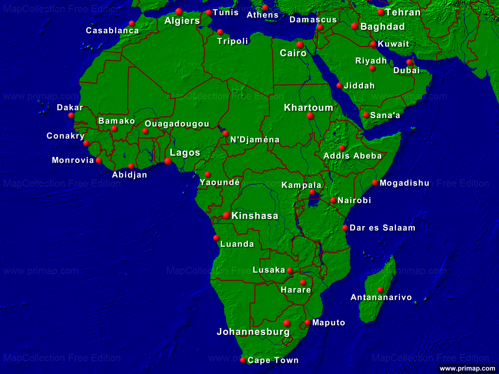 Afrika Karte Mit Städten primap Continental maps